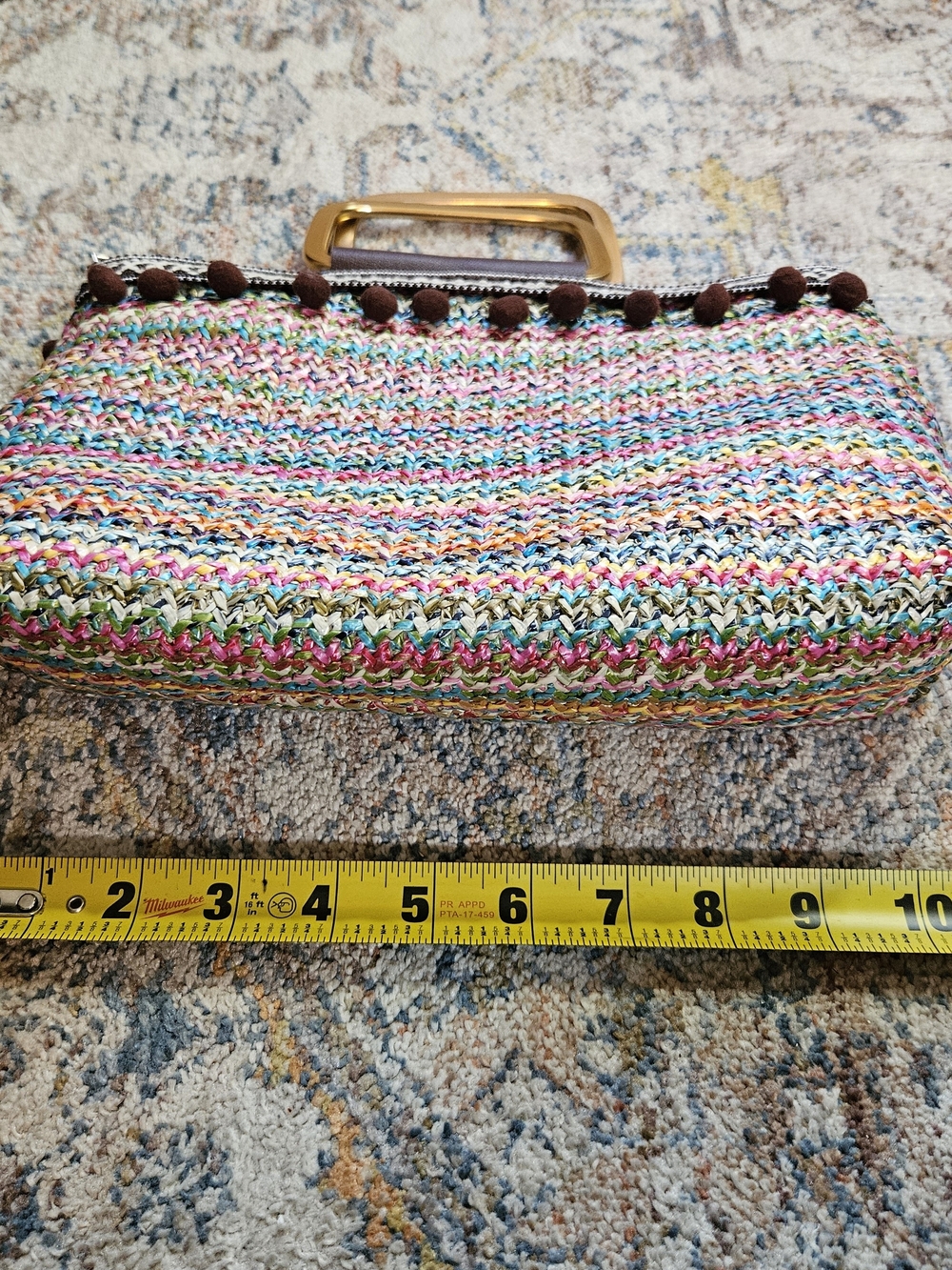 GUESS Burgundy Quilted Wallet & Multicolor Woven Straw Pom Pom Clutch Bag Set - Picture 6 of 11